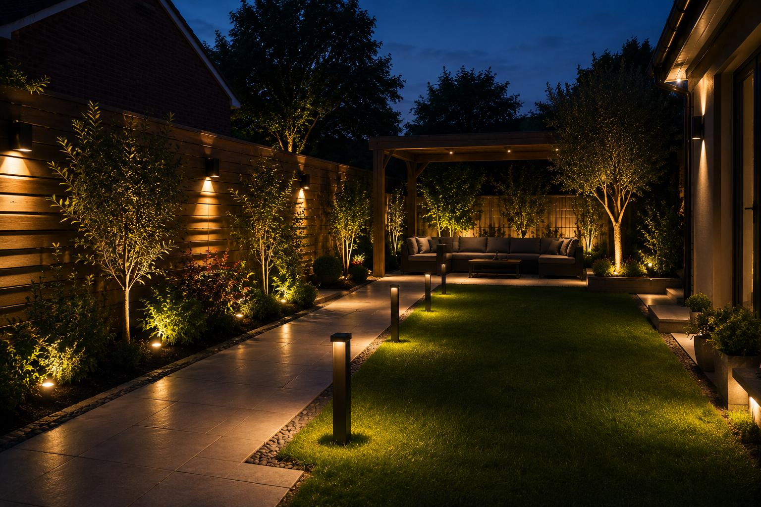 Outdoor garden and architectural lighting installation in Suffolk