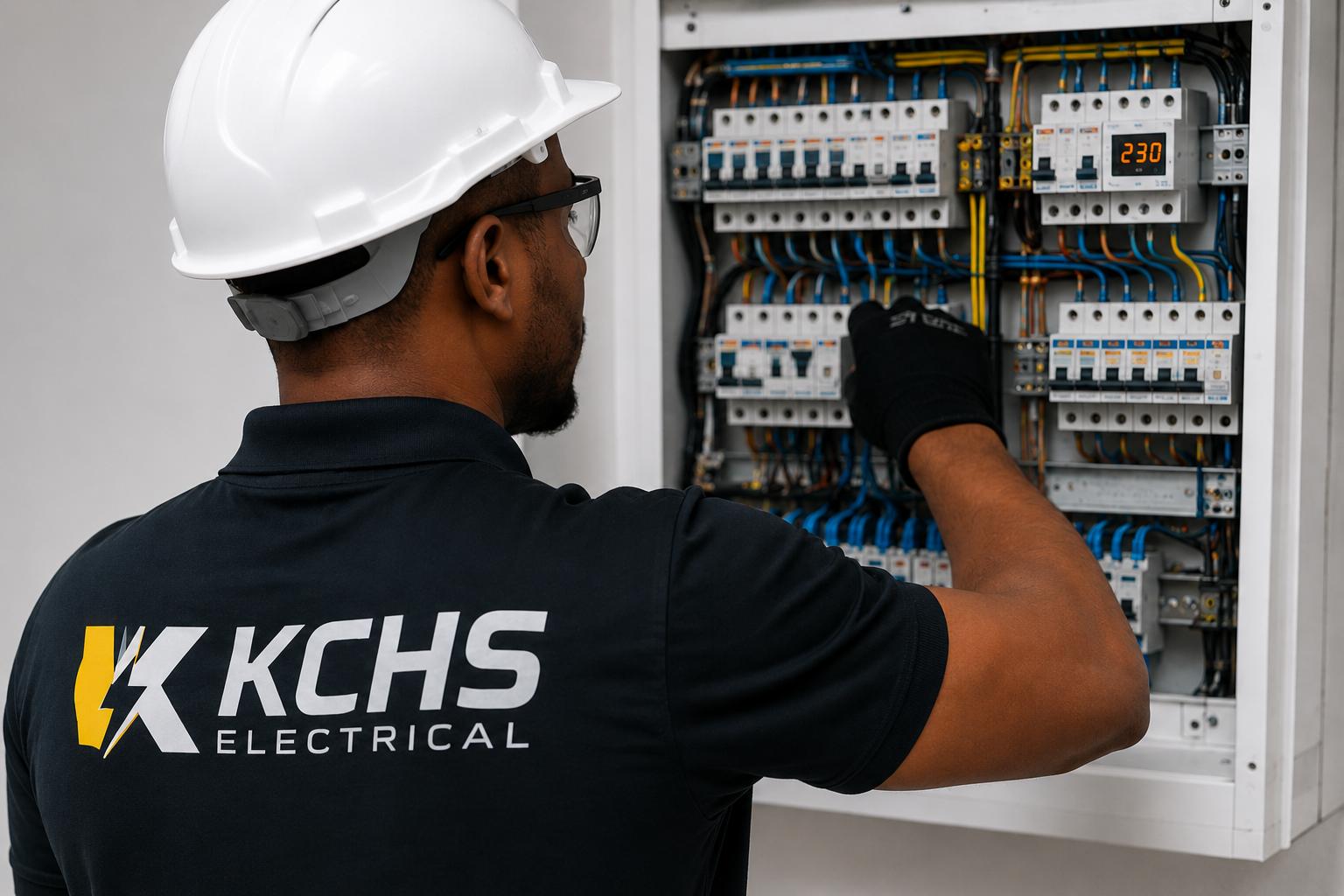 Electrician conducting digital testing on main consumer board